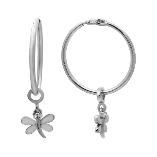 Серьги-конго с фианитом из серебра