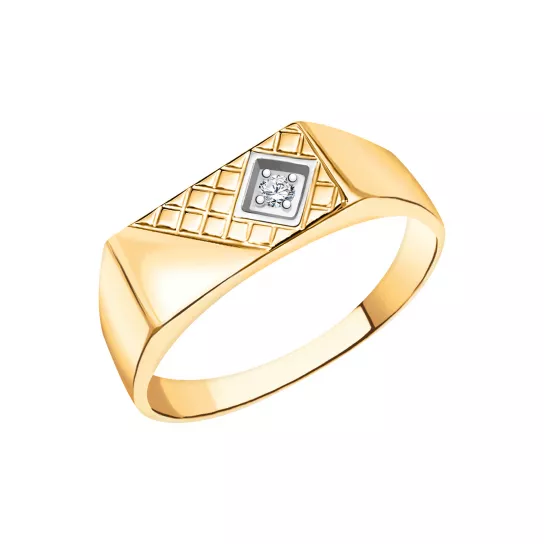 Кольцо-печатка с фианитом из золота
