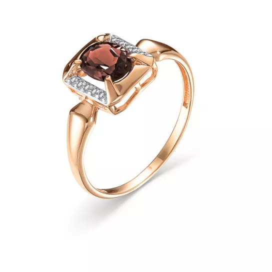 Кольцо с гранатом и фианитом из золота