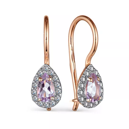 Серьги с фианитом и хризолитом из золота